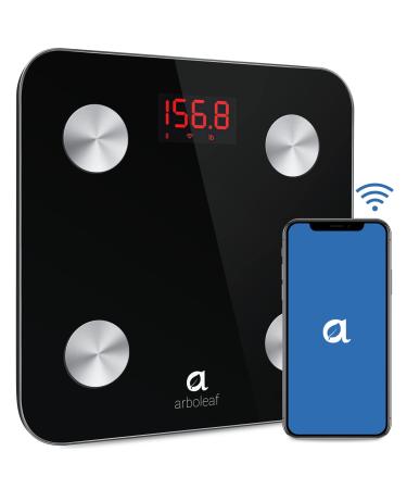 Arboleaf Bathroom Scale for Body Weight, Smart Digital Scale with BMI, Body Fat and Water Weight, Muscle Mass, Body Composition Analyzer with Bluetooth, Wi-Fi, App, Wireless, 5 to 400 lbs Black