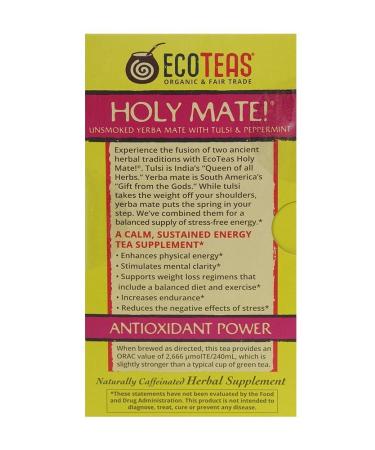 EcoTeas Holy Mate - Calm Energy Tea Bags (24 Count) | Organic, Non-GMO - Buy Online on GoSupps.com