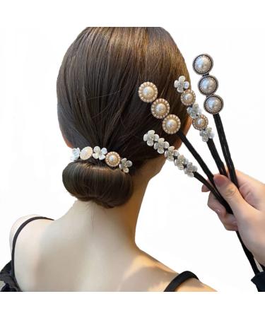 4Pcs Flower Pearl Hair Bun Maker Twist Headband Donut Bun Maker Lazy Hairstyle Accessories for Women Girls