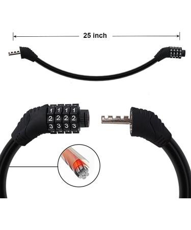 Sanwo Security Bike Lock - 4 Digit Resettable Combination Cable Lock for Bicycle - 2ft x 1/2in - Black - Buy Online on GoSupps.com