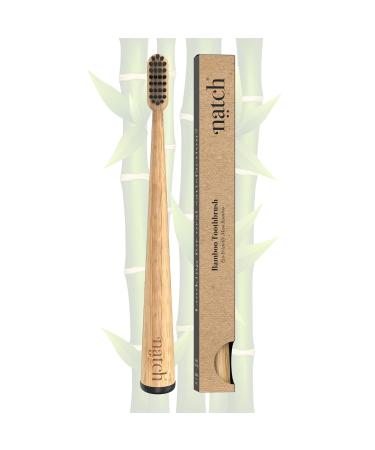 NATCH Premium Moso Bamboo toothbrush black 1400 rounded & soft castor oil bristles for healthy tooth and gum care 100% biologically black 1 piece (1 Pack)