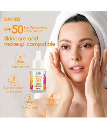 Victoria Beauty Sun Protection Facial Serum SPF 50 | Hyaluronic Acid & Niacinamide | Broad Spectrum UVA/UVB Protection | Waterproof | 30 ml - Buy Online on GoSupps.com