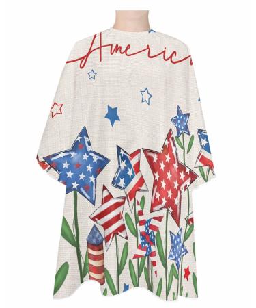 Patriotic Flower Barber Cape - Salon Hair Cutting Cape for Women Men Kids Adults Vintage Independence Day Beige Haircut Cape with Adjustable Elastic Neckline Hairdressing Stylist Cape Gown Accessories 1 piece 55x63 Inch Blue Red Oatmeal