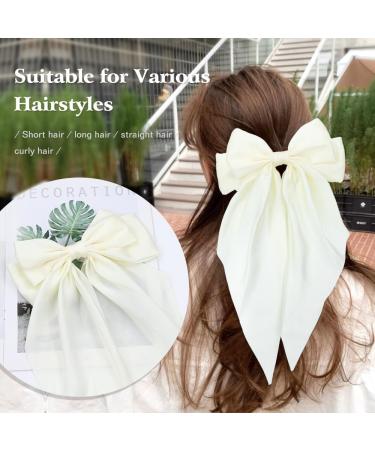Cinaci 4 Pieces Large Big Oversized Satin Hair Bows with Long Tail French Barrettes Hair Clips Accessories for Women Girls Teens White Ivory Khaki Black - Buy Online on GoSupps.com