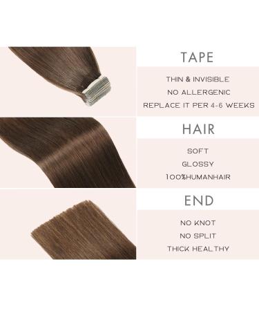 YDDM Tape-In Extensions | Real Hair 20Pcs 22 Inch Chocolate Brown 55cm 50g - Invisible Skin Weft Hair Extensions - Buy Online on GoSupps.com