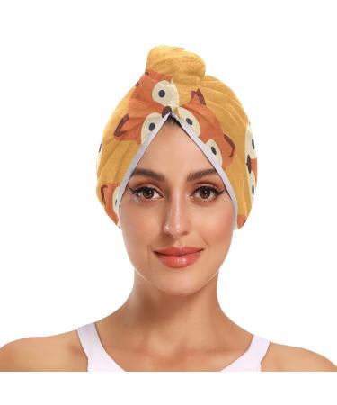 Fox Head Hair Towel 2 Pack Super Absorbent Hair Drying Towel Quick Dry Hair Turbans Head Towel with Button Twisty Wrap for Women Girls