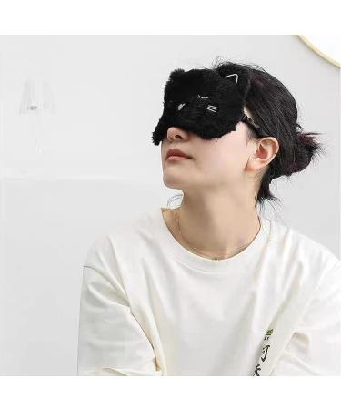Clzemo Plush Cat Sleeping Eye Mask - Cute Animal Blindfold for Kids, Teens, Women - Breathable, Light Blocking Sleep Protector - Cozy Faux Fur Eyeshade for Plane Travel, Nap, Night Sleepover - Black - Buy Online on GoSupps.com