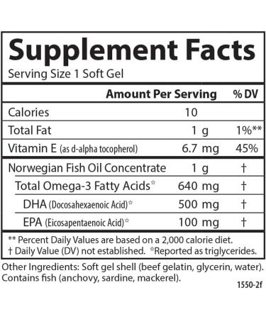 Carlson - Super DHA Gems 500 mg DHA Supplements Norwegian Fish Oil Concentrate Wild-Caught Sustainably Sourced Fish Oil Capsules Cognitive Health 60 Softgels - Buy Online on GoSupps.com