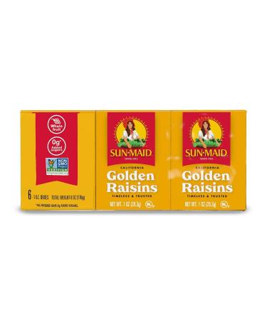 Sun-Maid California Dried Golden Raisins, No Added Sugar, Naturally Sweet Dried Fruit, 1 oz boxes, 6 ct 1 Ounce (Pack of 6)