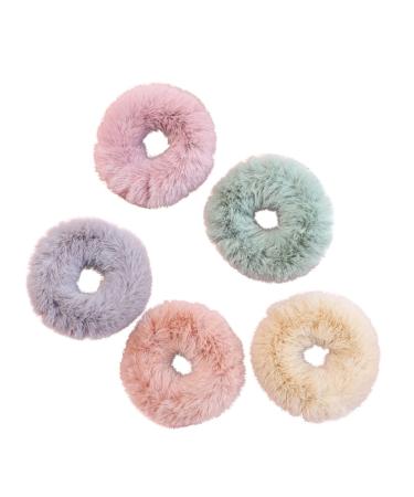 minkissy Fuzzy Fur Scrunchies 5pc Girl Scrunchies Hair Ribbons for Women Rabbit Furry Hair Ties Fluffy Hair Ties Women's Hair Accessories Hair Rope Headband Miss The Bubble Fur Hair Bobbles