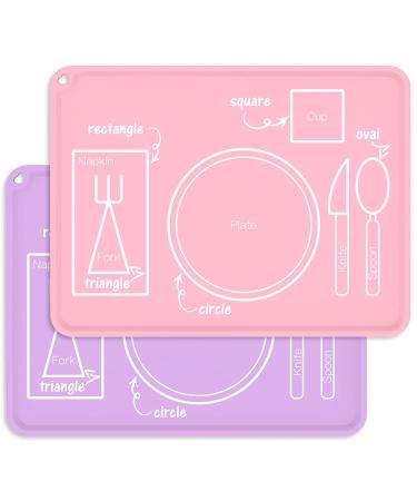 DGitaor Montesorri Placemat for Kids  Toddler Silicone Placemat for Dining Table  Non-Slip Baby Placemat  Dishwasher Safe  Pink&Purple