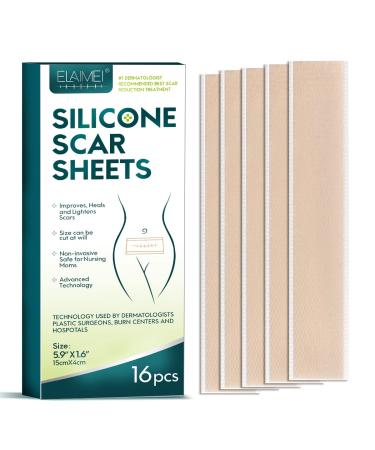 Silicone Scar Sheets Tape Strips 16 Pcs 5.9x1.6 Healing Keloid C-Section Tummy Tuck - As Surgical Cream Gel Patch Bandage Pad - Surgery Scars Treatment Scar Remover.