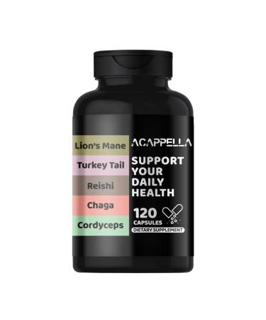 ACAPPELLA Lions Mane Supplement Capsules 5 in 1 Mushroom Complex Capsules with Lions Mane Cordyceps Sinensis Reishi Chaga Turkey Tail Mushrooms Extracts (1)