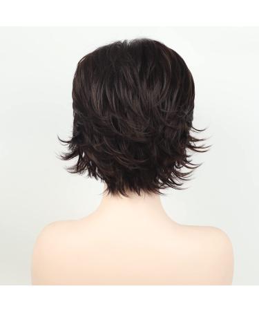 RENERSHOW Brown Blonde Highlight Wavy Pixie Wig for White Women - Natural Synthetic Short Haircut with Bangs for Daily Party - Buy Online on GoSupps.com