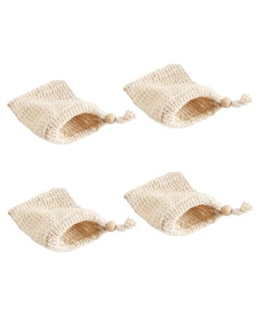 Baluue 4pcs Handmade Soap Bag Small Mesh Bag Drawstring Shower Bag Mesh Storage Bags Cotton Linen White