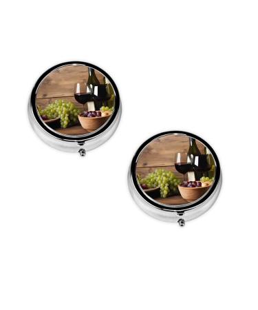 Wine Bottle Corks Grapes Printed Mini Round Pill Box Pill Box 3 Compartment Medicine Pill Case Pill Organizer Travel Pillbox Portable Pill Box for Pocket Home Office Use