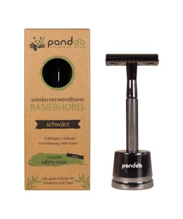 Pandoo razor plane including metal bracket eBook & 10 blades |Zero-Watste razor |Safety rasier plane |Safety wet razor |Men and women |closed comb |Black