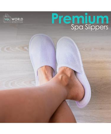 World Amenities Premium Spa Slippers Bulk - 10 Pairs, Unisex | Individually Wrapped Hotel & Travel Amenities | Ultra Soft Disposable Guest Slippers - White - Buy Online on GoSupps.com