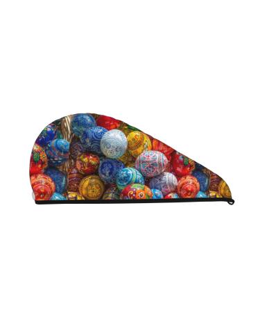Hair Towel Wrap Hair Drying Towel with Button Towel Turban Head Towel to Dry Hair Quickly (Easter Eggs)