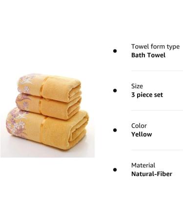 Lace Edge Embroidered Bath Towel Set - Super Absorbent Fiber - Yellow - 3 Piece Set - Buy Online on GoSupps.com