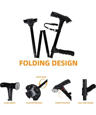 RUNZI Folding Cane with Led Light and Alarm for Men and Women - 38 Inches - Buy Online on GoSupps.com