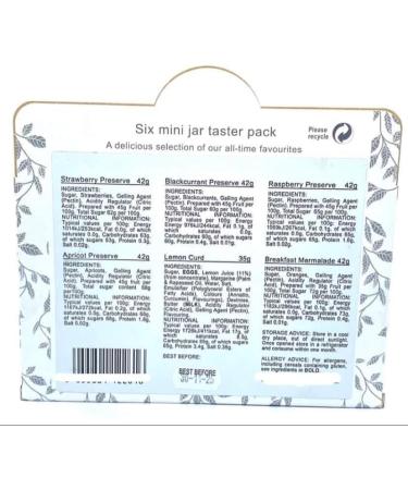 Breakfast Jam Preserve Gift Pack Selection of Strawberry Blackcurrant Raspberry Apricot Lemon Curd Marmalade - 6x42g Jars - Buy Online on GoSupps.com