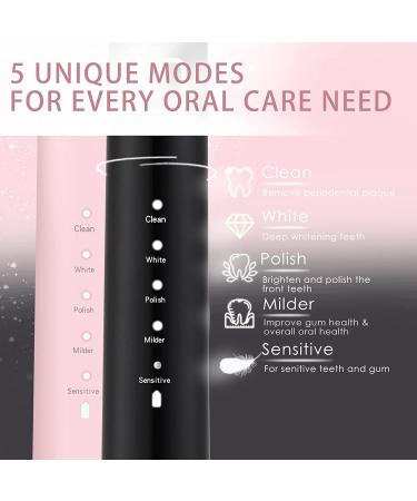 7am2m Electric Toothbrush Set for Kids and Adults - 2 Pack with 12 Brush Heads, 5 Modes, Smart Timer, Fast Charge, Waterproof Sonic Toothbrush (Black+Pink) - Buy Online on GoSupps.com