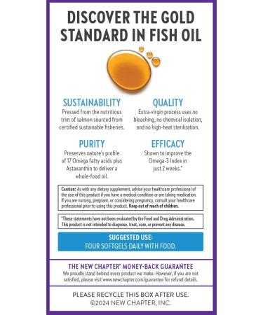 New Chapter Wholemega Fish Oil Supplement Tiny Capsules 2000mg per Serving Clinically Proven Wild Alaskan Salmon Oil with Omega-3 + Vitamin D3 + Astaxanthin 500mg per softgel - 180 Count 180 Count (Pack of 1) - Buy Online on GoSupps.com