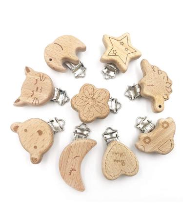9 pieces pacifier clip wooden pacifier clips set pacifier chain clip pacifier holder for newborn girls and boys