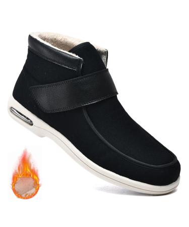 FZYUAN Women's Furry Diabetic Shoes Extra Wide Width Diabetic Walking Shoes with Cotton Linting and Adjustable Closures Non-Slip Diabetic Sneakers for Swollen Feet Diabetes Edema Black 7