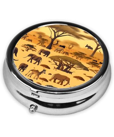 Shop African Grassland Animals Round Pill Box - 3 Compartment Organizer for Travel & Purse | Portable Pill Storage - Buy Online on GoSupps.com