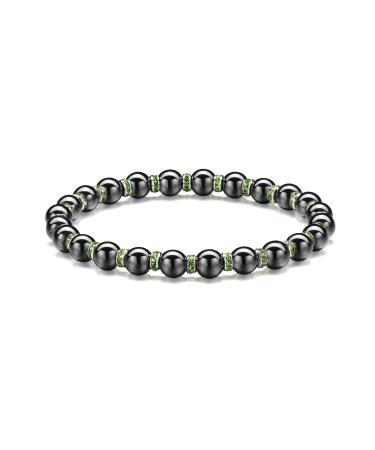Magnetic bracelet for men and women hematite bracelet 6/8/10mm improves sleep relieves joint pain eliminates static electricity (green 6mm)