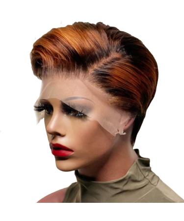 CUSROS Fashion Hair Wig Cosplay Wig Hair Wigs Women Dyed Lace Short Straight Synthetic Wig Hairpiece for Party Black + Brown One Size