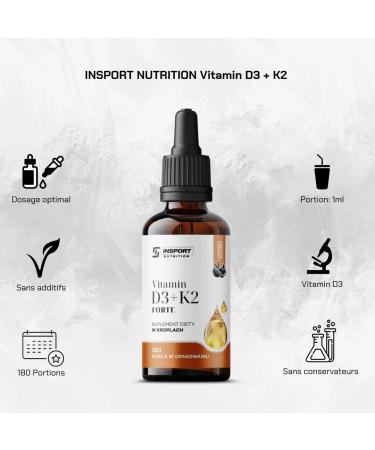 Vitamin D3+K2 Forte - Natural - Drops 30 ml - Supports bones and teeth - INSPORT Nutrition - Buy Online on GoSupps.com