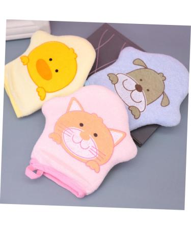 Healeved 4pcs Cartoon Bath Wipes Set - Soft Reusable Bathing Gloves Cleaning Mittens & Loofah for Kids | Body Puppet Back Washer - 15x13cm - Buy Online on GoSupps.com