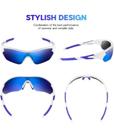 Polarized Sports Sunglasses - Bea CooL TAC Glasses for Baseball, Cycling, Running - White Blue - Buy Online on GoSupps.com
