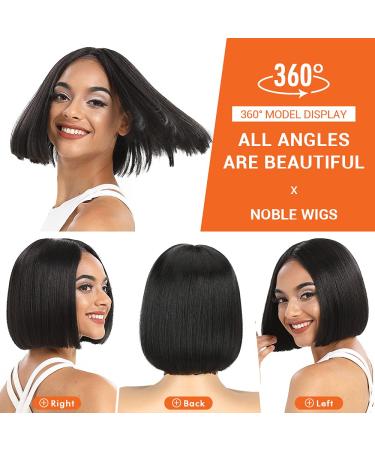 Noble Black Bob Wig for Women - 10 Inch Short Straight T Part HD Lace Front | 150% Density Heat Resistant Synthetic Hair | Blunt Cut for Party & Daily Use - Natural Black - Buy Online on GoSupps.com