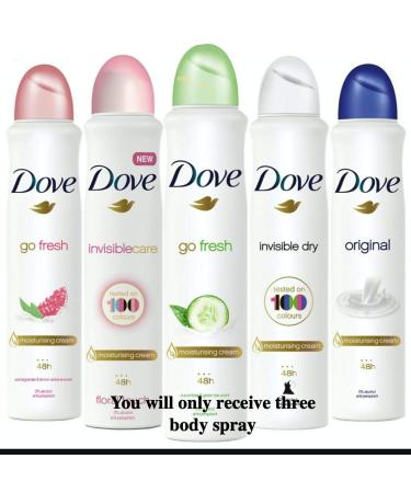 Dove body spray Anti-Perspirant/Anit-Transpirant (3X250ml/8.5oz, Mix within the avialble kinds) 8.5 Ounce (Pack of 3) Mix within the avialble kinds