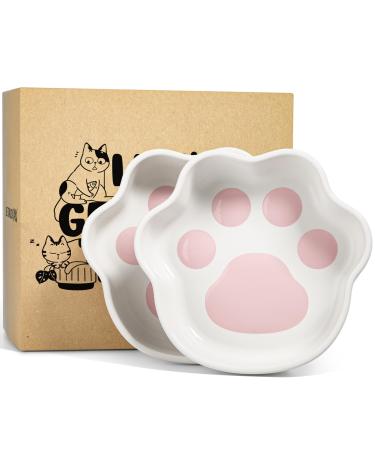 LE TAUCI Cat Food Bowl Ceramic, 8 Oz Small Cat Food Dishes for Indoor Cats, Cat Water Bowl, Relief Whisker Fatigue Cat Bowls, Cute Paw Shaped Kitten Bowls, Cat Plates, Small Animal Food Bowl pink set 2