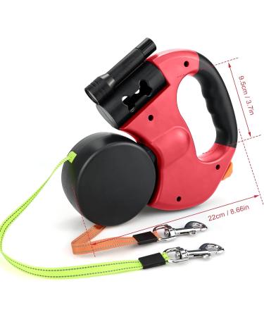 Double Retractable Dog Lead Reinforced Extendable with Non-Slip Handle Dog Lead with LED Light and Rubbish Box for Walking 2 Dogs 360 Tangle-Free Strong Nylon Band One-Hand Brake (Red) - Buy Online on GoSupps.com