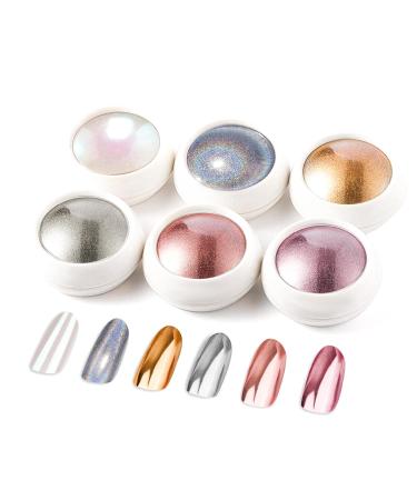 LEDSUUEI 6 Chrome Nail Powders Chrome Glitter Powder Super Mirro Effect Neon Glassy Pearl Effect Pigments for Nail Art and Nail Design Starter Easy to Use
