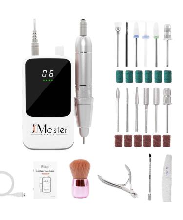 JCMaster Electric Nail Drill 35000RPM Professional Electric Nail File with 12 Nail Drill Bits & Sanding Bands Rechargeable Nail Drill Kit for Acrylic Gel Nails White