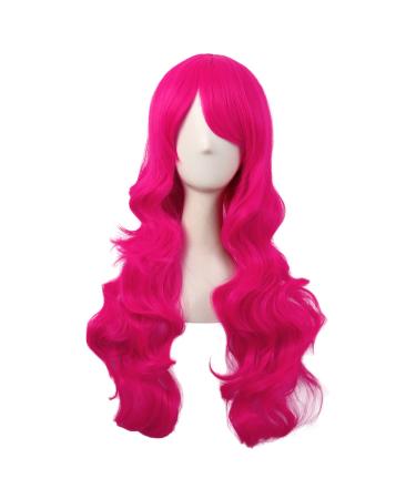 MapofBeauty 28 Inch/70 cm Charming Women Side Bangs Long Curly Full Hair Synthetic Wig (Hot Pink)