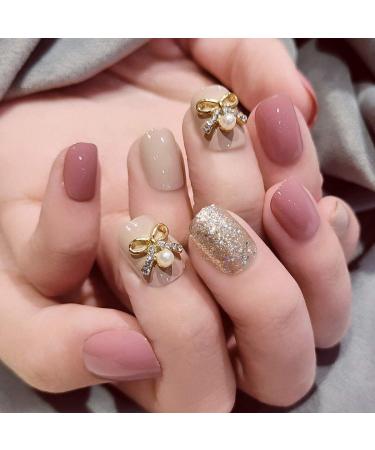 Sethexy glossy squoval short false nails pink jump color earplugs complete cover acrylic 24 pieces artificial nail tips for women and girls