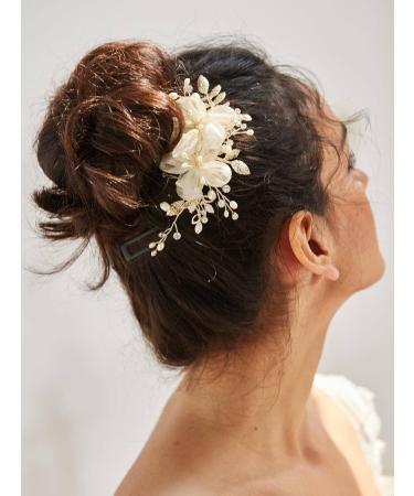 SWEETV Flower Bride Wedding Hair Comb Pins | Pearl Bridal Hair Pieces | Leaf Hair Accessories | White Gold Side Combs for Women and Girls - Buy Online on GoSupps.com