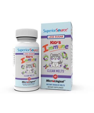 Superior Source Kid s Immune Clean Melts Quick Dissolve Sublingual Micro Tablets 60 Ct Alternative to Gummies (up to 94% Less Sugar) Zinc 2 mg Vitamin C 30 mg D3 400 IU Elderberry Non-GMO