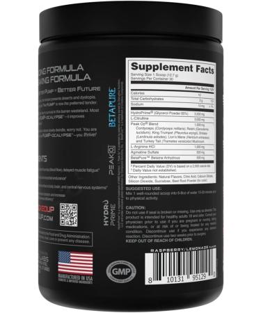 Pump-ocalypse Raspberry Lemonade | Nitric Oxide and L Arginine Supplement | Citrulline Malate GlycerPump | Ultimate N.O. Booster | Lean Muscle Support | Blood Flow Vascularity Hydration Endurance - Buy Online on GoSupps.com