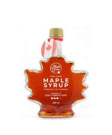 MapleFarm - Pure Maple Syrup Grade A, Dark - Robust taste. 250ml (330g). Maple leaf bottle - Original maple syrup Grade A (Dark, Robust taste)