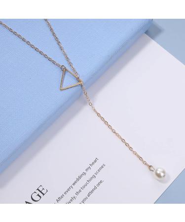 Boho Pearl Triangle Necklace - Gold & Pearl Minimalist Lariat Jewelry for Women & Girls | Free International Shipping - Buy Online on GoSupps.com