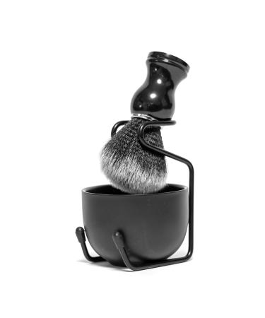 Stylish & vegan beard shaving brush set made of imitation badger hair in elegant black